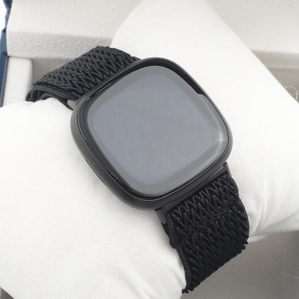 For Fitbit Versa 4 / Sense 2 Universal Wave Nylon Watch Band Black