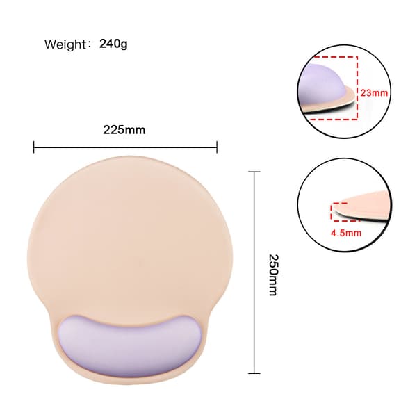 Ergonomisk musemåtte med gel håndledsstøtte (lilla pink)