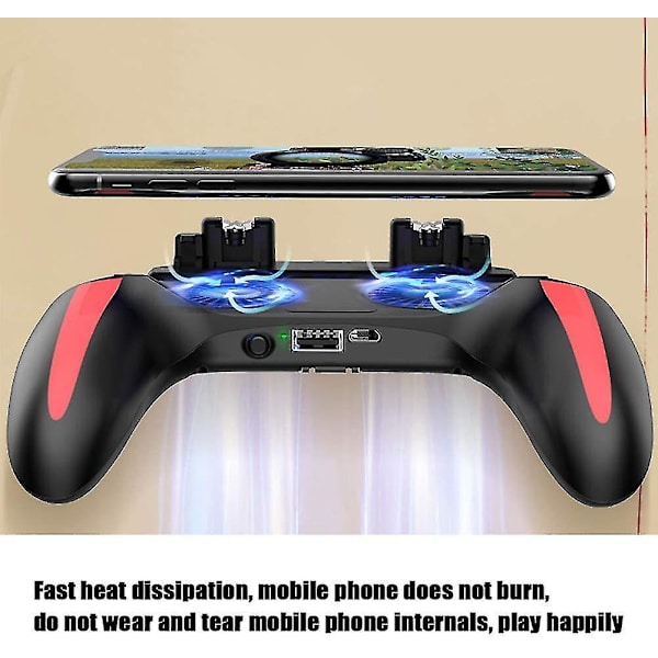 Mobil spilcontroller, Pubg bærbar mobilcontroller med strømforsyning og blæser, 4,7-6,5 tommer mobil controller til Android og Ios (sort)