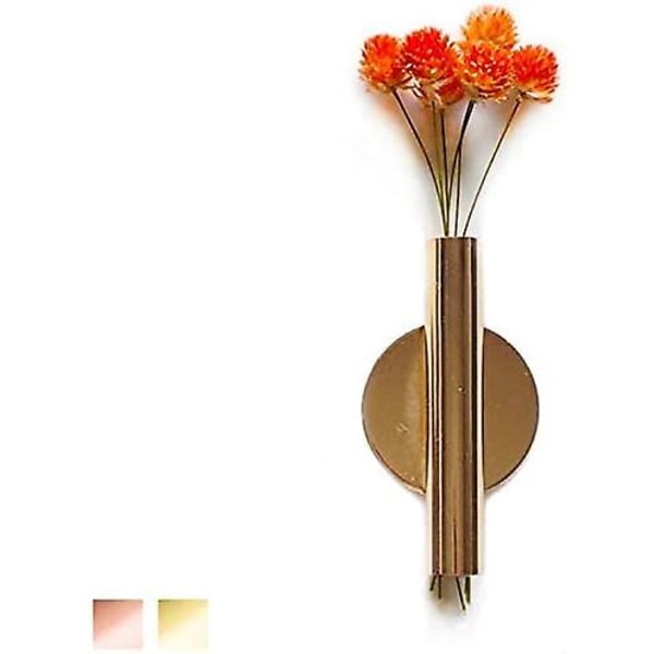 Veggmontert blomsterrør for blomstervisning, veggmontert metallvase dekorasjonsholder (klebende materiale inkludert) (gull)