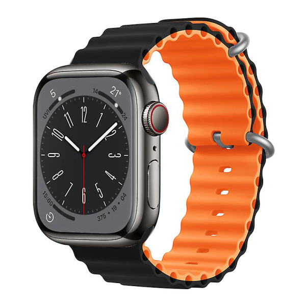 Ocean Armbånd For Apple Watch Band 44mm 40mm 45mm 41mm 49mm 42mm 38mm Smartwatch Silikonrem Iwatch Ultra Series 7 6 3 Se 8 Black-orange 38 40 41mm