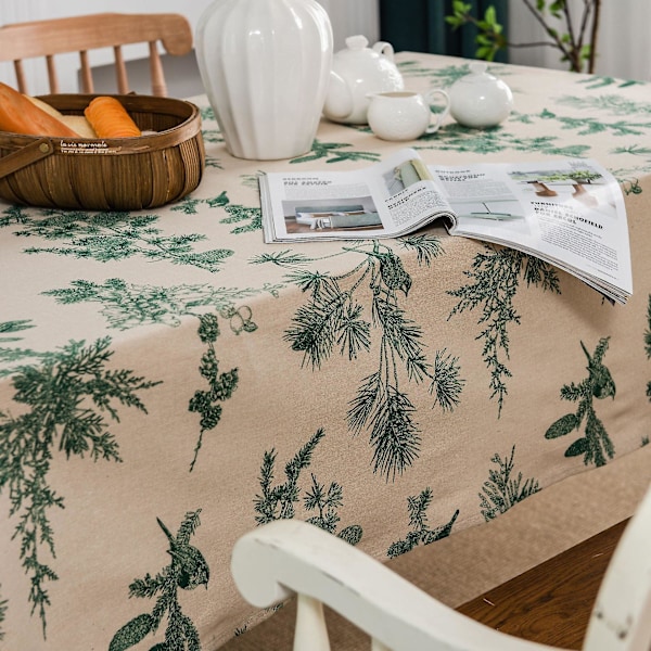 Bomullslin Grønn Trykt Duk Rektangulært Spisedeksel 140x180cm