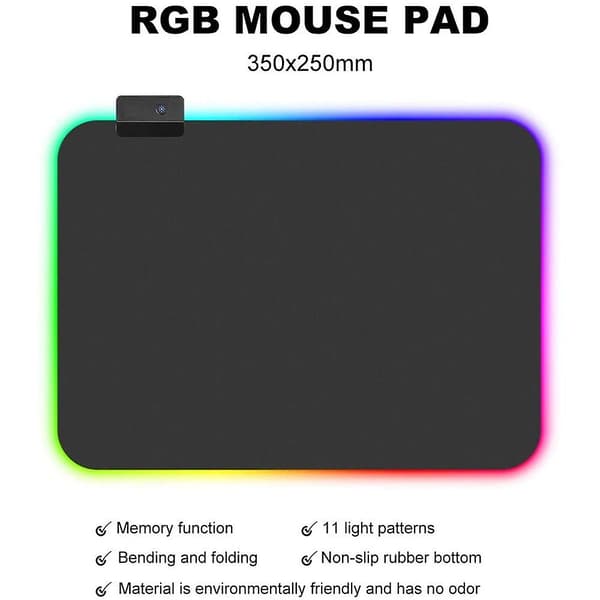 1 stk Rgb Gaming Musematte, 8 Lysmoduser, Sklisikker Gummibase
