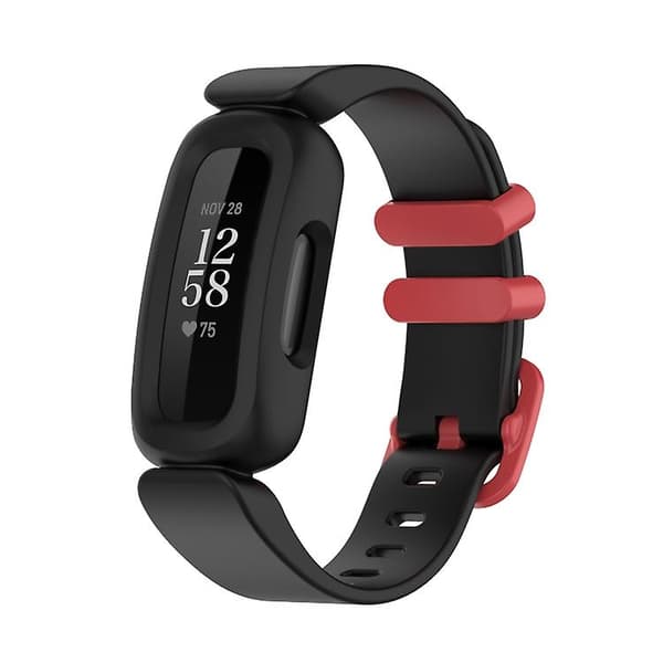 För Fitbit Ace 3 Silicone Integrated Watch Band Black Red Buckle