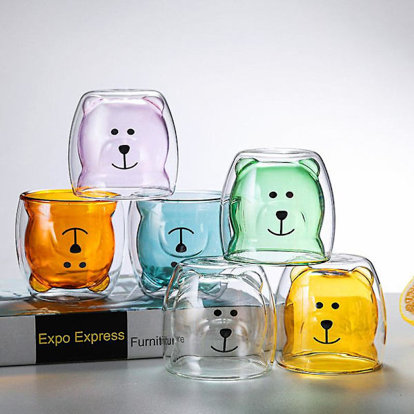 Tegneserie Bjørn Kop Dobbelt Lag Transparent Glas Kopper Kaffe Krus Par Gaver Brown