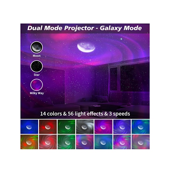 Galaxy-projektor Aurora-projektor Stjernehimmel-projektor med 56 lyseffekter og 5 lyder Hvit nattlys-projektor for barn Valentinsdag