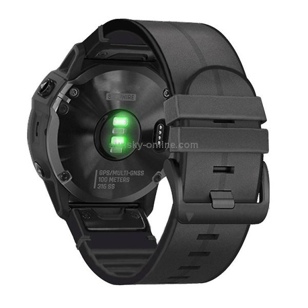Til Garmin Fenix ​​6x Silikone + Læder Quick Release Urrem Black