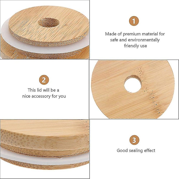 16 stk Genanvendelige Bambus Krukke Låg 70mm Bamboo Mason Krukke Låg