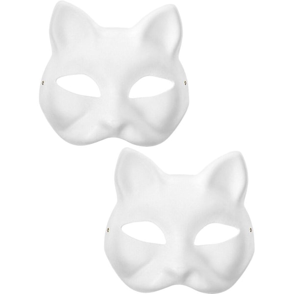 2 stk. Kattemaske Hvit Papir Blank Håndmalt Maske Diy Umalt Dyr Halvmaske