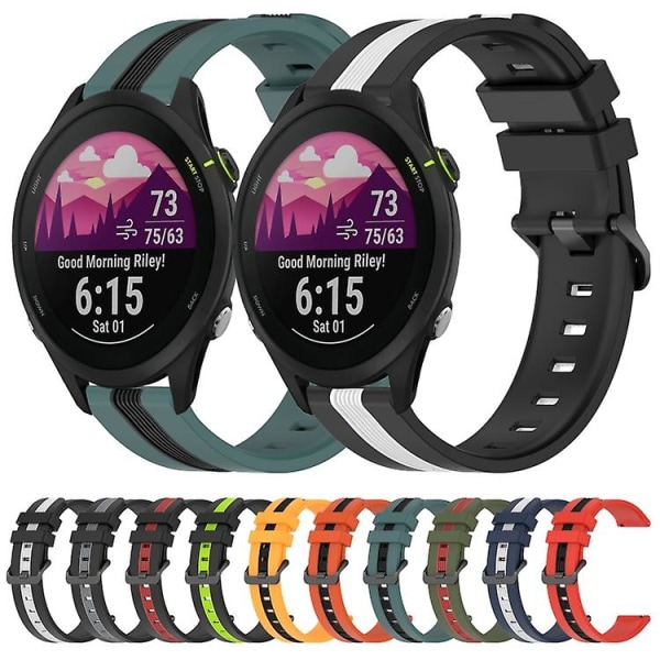 For Garmin Forerunner 255 Music 22 mm vertikalt tofarget silikonklokkebånd Black-White