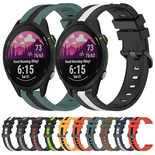 Til Garmin Forerunner 255 Music 22mm lodret tofarvet silikoneurrem Black-White
