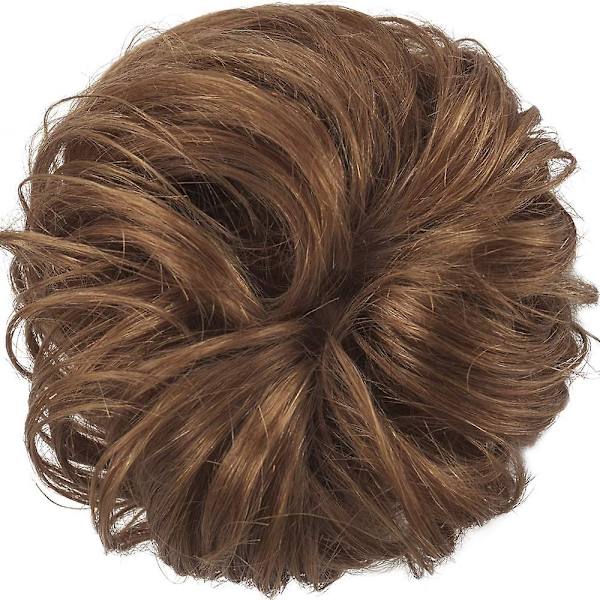 100% äkta människohår bulleförlängning, rörig bulle hårbit lockigt hår scrunchies chignon hästsvansförlängningar kompatibla med kvinnor flickor uppsättning donut hårbit Chestnut Brown