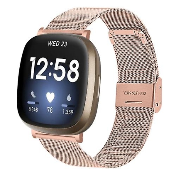 For Fitbit Versa 3 / Sense Milan Buckle Metal Watch Band Rose Gold