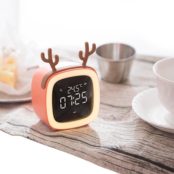 Digital vekkerklokke for barn Vekkereklokke for soverom med nattlys Berøringskontroll Kalender Temperatur Gray