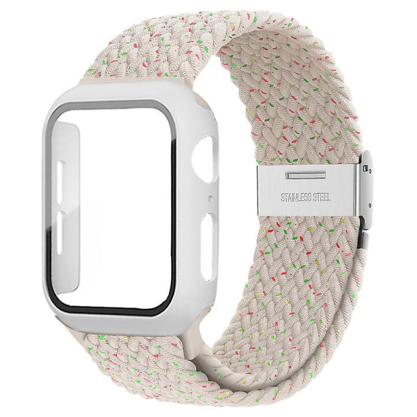 Flätad Solo Loop För Apple Watch Band 44mm 40mm 45mm 41mm 42mm 38mm Case+rem Nylon Elastiskt armband Iwatch Serie 3 5 6 Se 7 8 Star Unity 45mm series 7 8