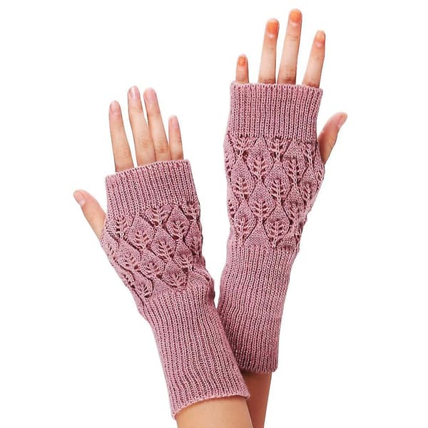 Dame Lange Håndbroderte Hansker Strikket Varme Til Vinter Fingerless Light Gray
