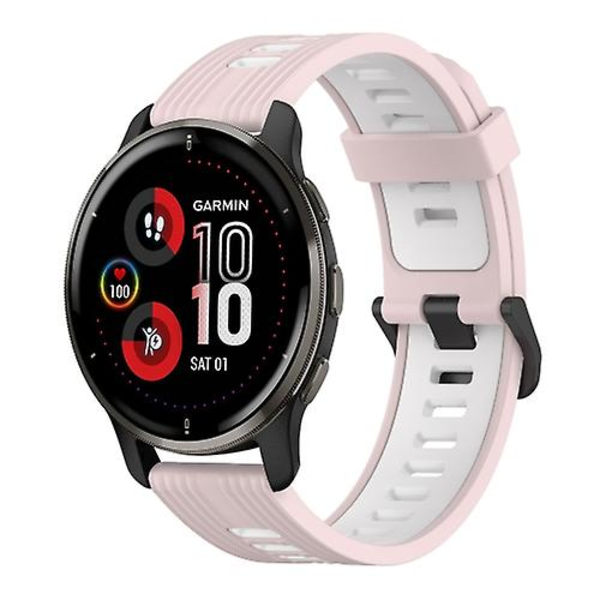 Til Garmin Venu 2 Plus 20 mm vertikalt mønster tofarvet silikone urbånd Pink-White