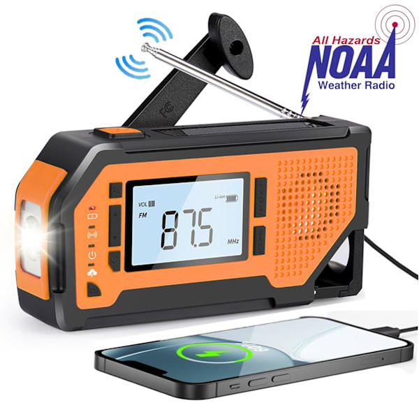 Nödväderradio, FM/AM/Noaa handvev ficklampa solradio