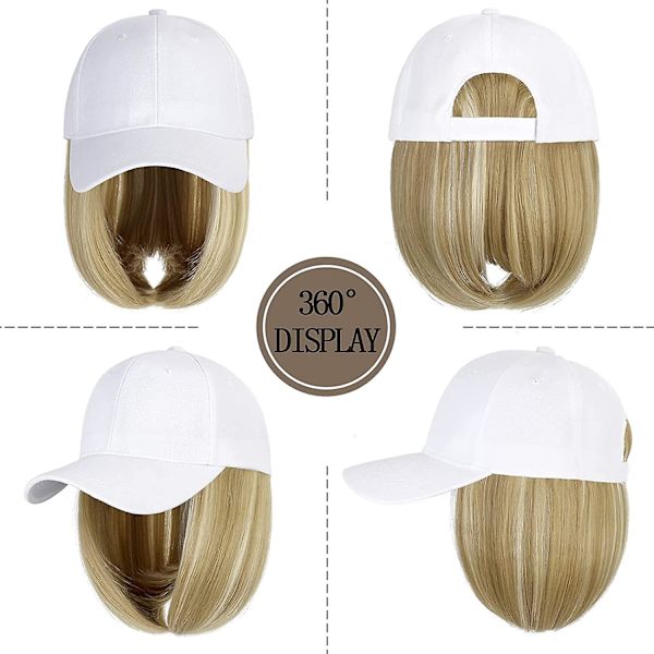 Baseballhatt med hår 14 tum Rak Kort Bob Frisyr Justerbar Peruk Cap Fäst Frisyr För Kvinna Flicka Ash Blond Mix Bleach Blond