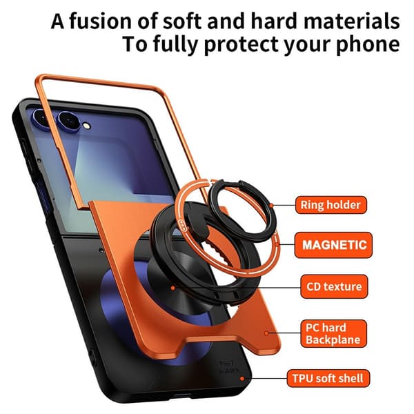 Etui til Samsung Galaxy Z Flip8, fallsikkert med ringholder Black