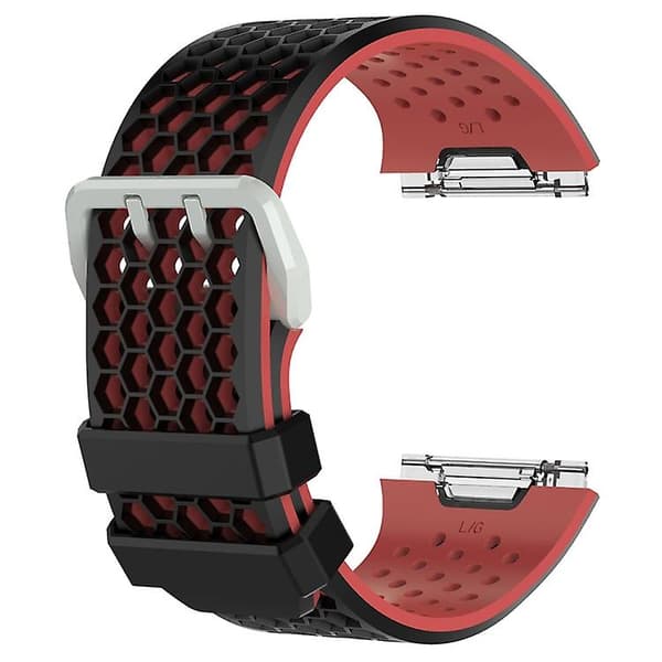 For Fitbit Ionic Tofarget silikonklokkerem med spenne Black - Red