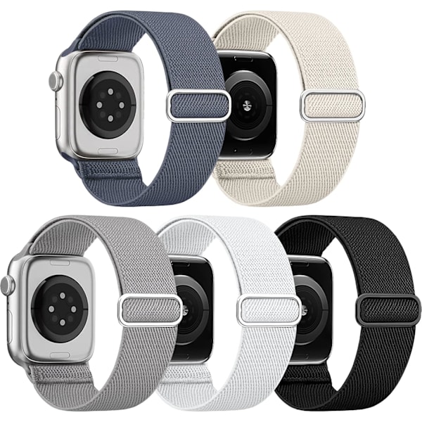 5-pack stretchiga nylonband kompatibla med Apple Watch Band 38 mm E 42mm/44mm/45mm