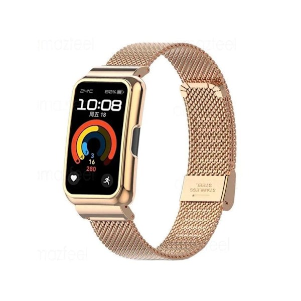 Pakke 360 Fleksibelt Stålnett Armbåndsdeksel for Huawei Strap 9 Rose Gold