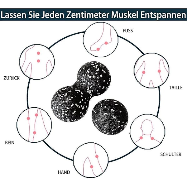 2 st jordnötsmassageboll fascia boll set djup vävnadsmassage verktyg för myofascial release, muskelavslappnare Black and White