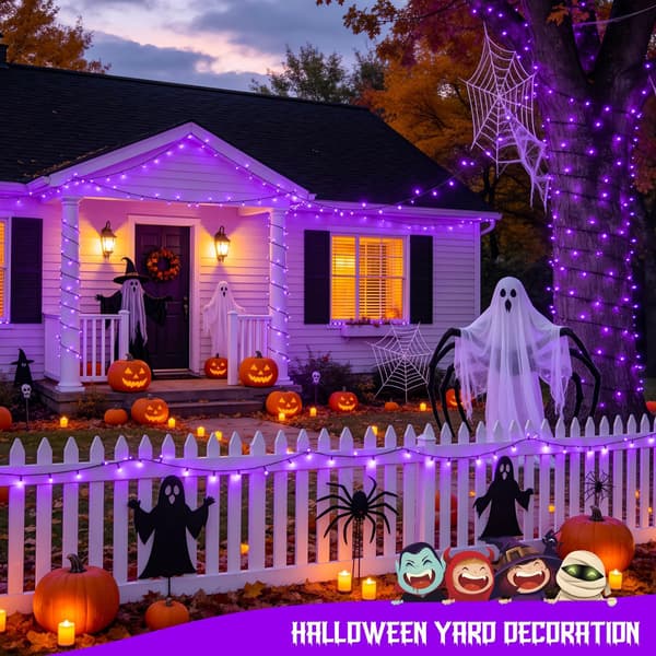 2 stk. vanntette solcellelyslenker for utendørs bruk, jule- og halloweenlys, 8 moduser Purple 5m 20LED