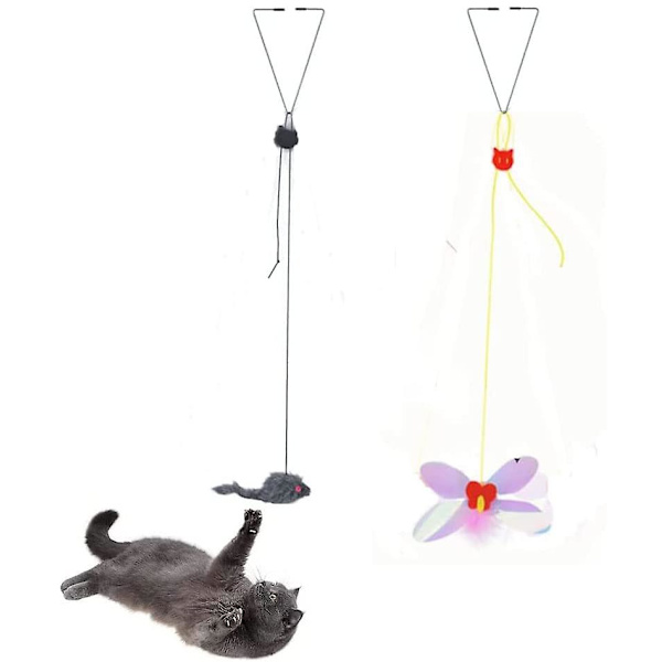2 delar Roliga kattfjäderleksaker Katt Teaser Door Hängande Kitty Stick för katter