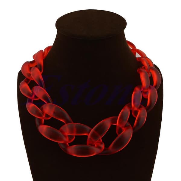 Lackingone akrylkrave Chunky Choker Statement Bib Chain halskæde vedhæng Red