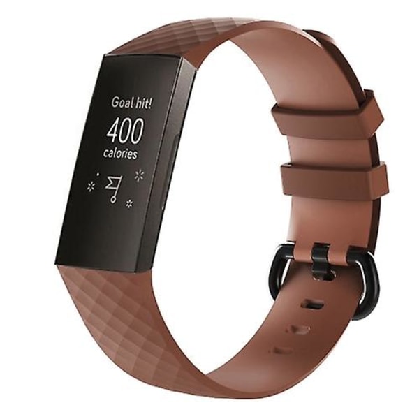 Diamantmønster silikonklokkebånd for Fitbit Charge 4 Liten størrelse190*18mm Coffee