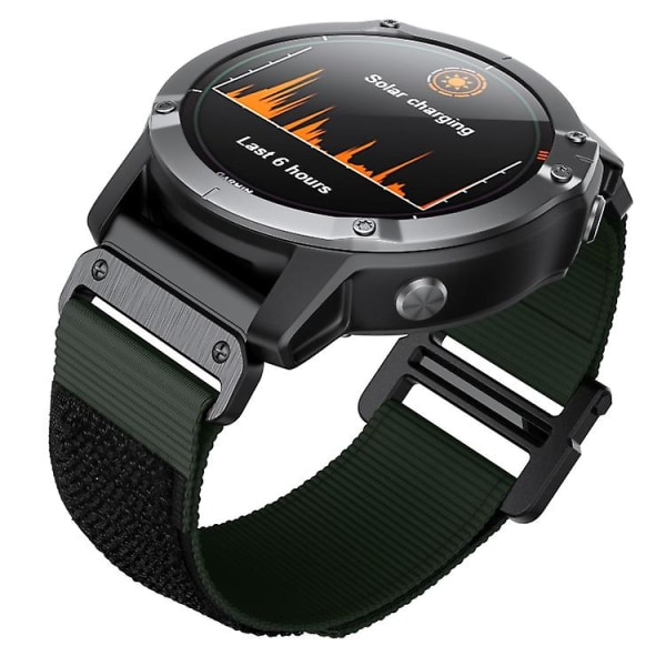 For Garmin Fenix ​​6x / 5x 26mm krok og løkkefeste Nylon klokkerem Army Green