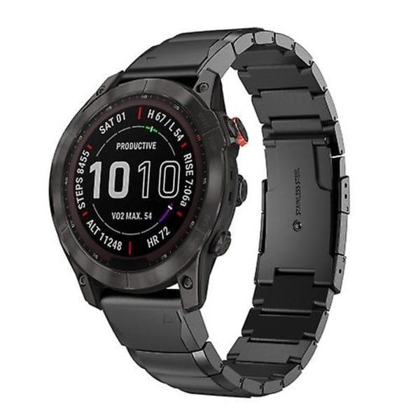 For Garmin Fenix ​​7 Sapphire Solar 22mm Tortoise Shell rustfritt stål klokkebånd Black