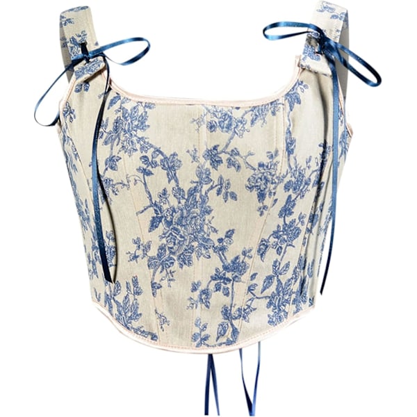 Mode Korset Toppe Dame Satin Renaissance Snøre Boned Bustier Blomster Push
