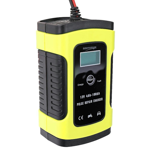 12V6A Batteri Smart Oplader Bil og Motorcykel Batteri Oplader Digital Reparation Oplader Gul US Standard