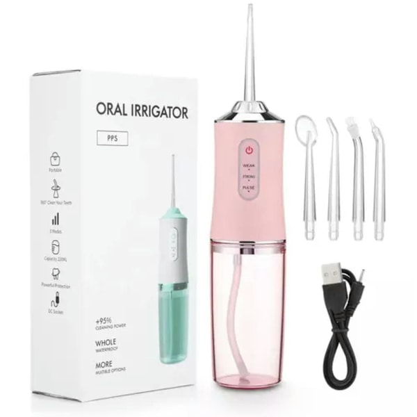 Oral Irrigator Dental Tenner Rengjøring 3 Trykkmodus 4 Rosa Jet Spiss 220Ml