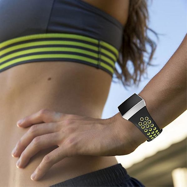 For Fitbit Ionic pustende tofarget silikonklokkerem Black  Yellow