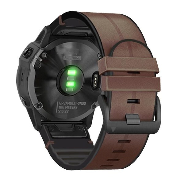 Til Garmin Fenix ​​7x Silikone + Læder Quick Release Urrem Coffee