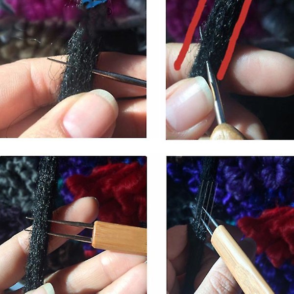1/3 st 0,5 mm Dreadlock Virknål Krok Bambu Handtag Krokar Verktygstillverkning