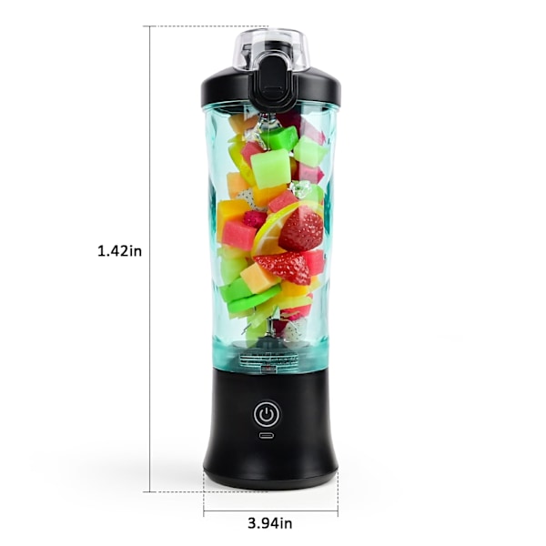 Bærbar blender USB genopladelig med 600 ml personlig juicer kop sort