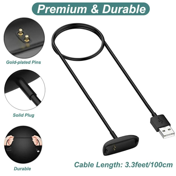 Lader for Fitbit Inspire 3, erstatnings-USB-ladekabel [2-pakning, 3,3 fot/1 m]