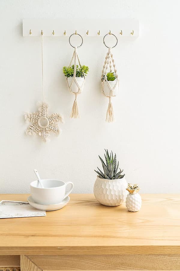 2-pack Mini Macrame Växt Hängande Dekorationer, Söta Hängande Boho Dekor För Vägg Entré Hemmakontor Biltillbehör Presenter För Växtälskare, Vit 2 Pi B