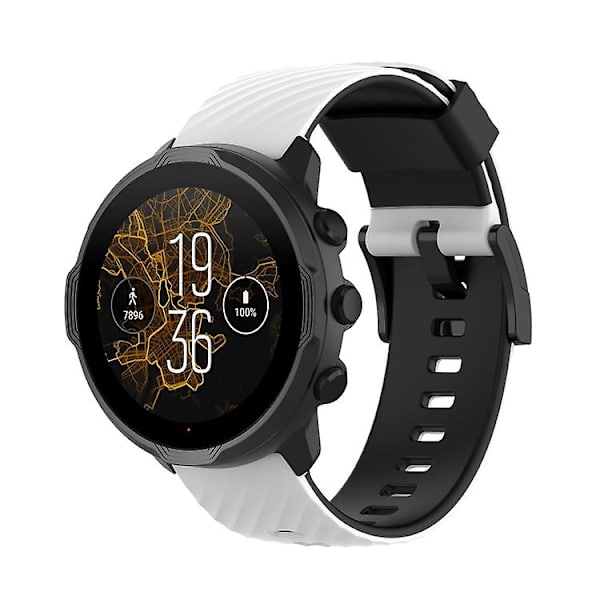 For Suunto 7 24 mm tofarget silikonklokkerem White Black