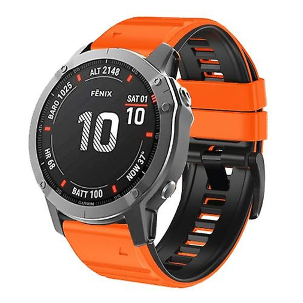 Til Garmin Fenix ​​7/7x/6/6x/5/5x 26 mm tofarvet silikoneurrem Orange Black