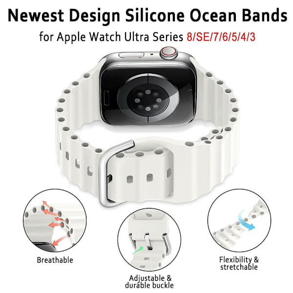 Ocean Rem til Apple Watch 45mm 44mm 40mm 41mm 42mm 38mm Ultra 49mm Dame Herre, Sport Rem Justerbar Silikone Rem