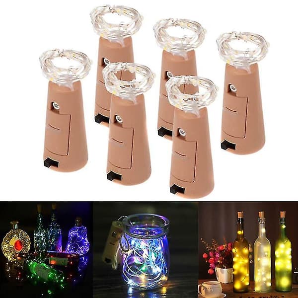 6 st/set 2m korkljus med skruvmejsel flasklampor 20 LED ljusslinga för fest bröllop @bugu Warm White