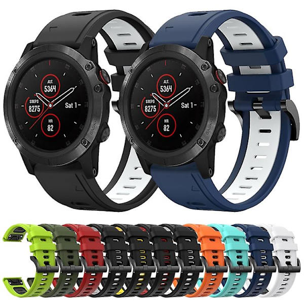 For Garmin Fenix ​​5 Plus 22 mm tofarget sportssilikonklokkerem Black-White