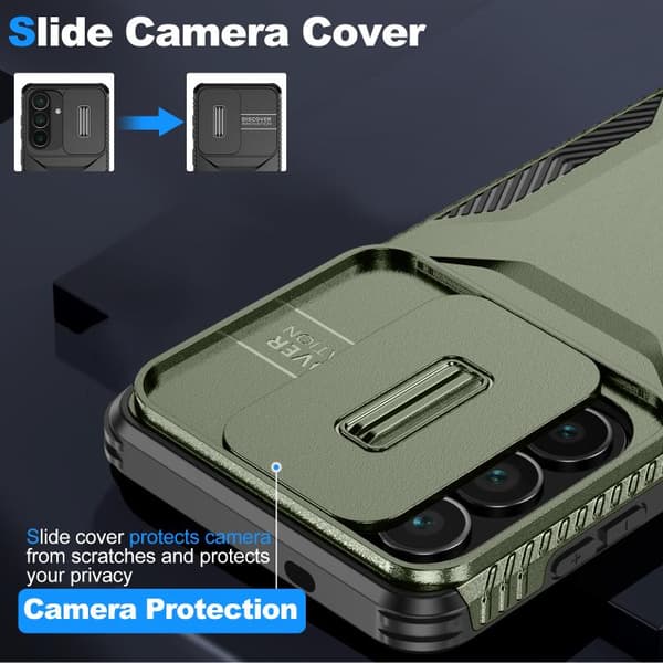 Fodral till Samsung Galaxy S26 Plus, Stötsäkert skyddsfodral med skjutbart linsskydd (blå)