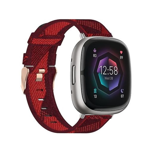 Til Fitbit Sense Nylon Weave Canvas Watch Band Red